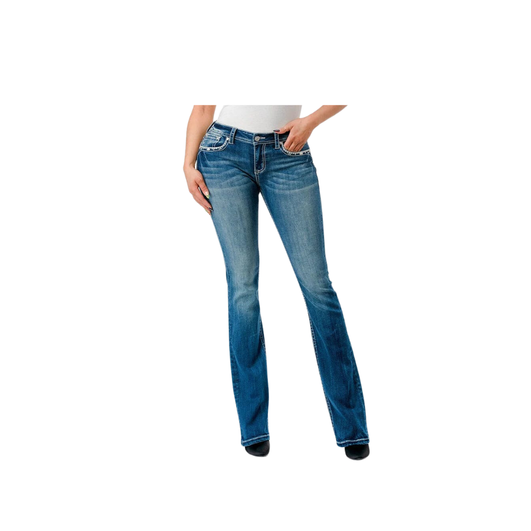Grace In La Women's Steer Head Mid Rise Bootcut Jeans