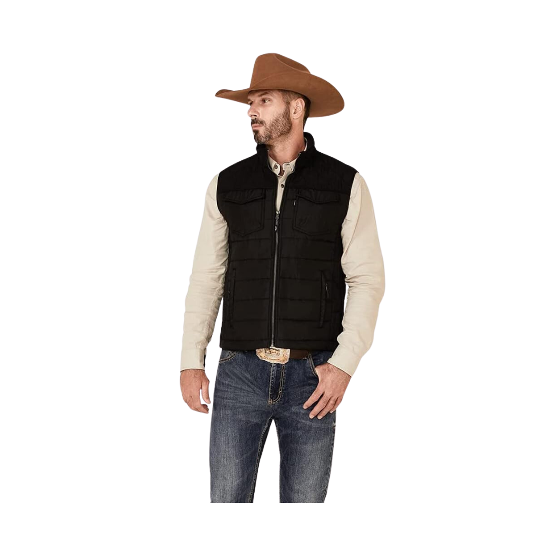 Hooey Men's Solid Packable Zip Front Medium Black Vest