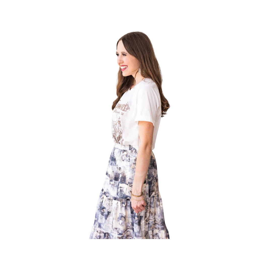 Southern Grace Women's Cowgirl Romances On Vanilla Bean White Cuff Tee Shirt
