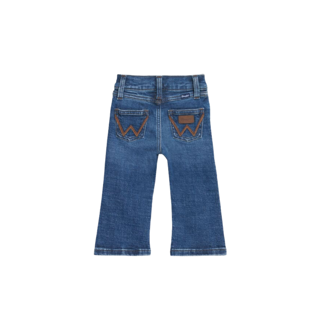 Wrangler Toddler Girl's Dark Wash Embroidered Chambray Blue Jeans