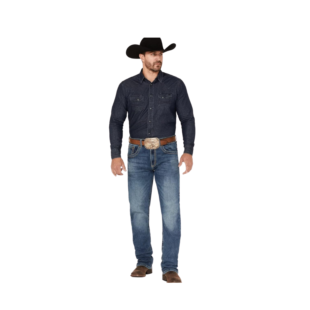 Wrangler Men's Rock 47 Medium Wash Stretch Slim Straight Medium Wash 30W x 32L Jeans
