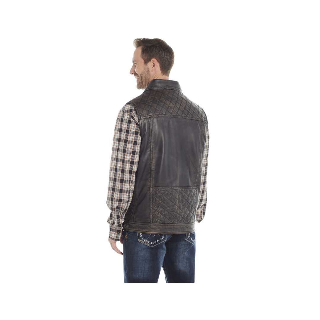 Sidran Men's Zip Front Antique Finished Box Stitched Panels Concealed Carry Pocket Black Vest