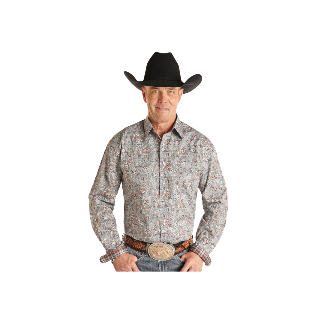 Panhandle Slim Men's Paisley Snap Woven Wine Blue Shirt