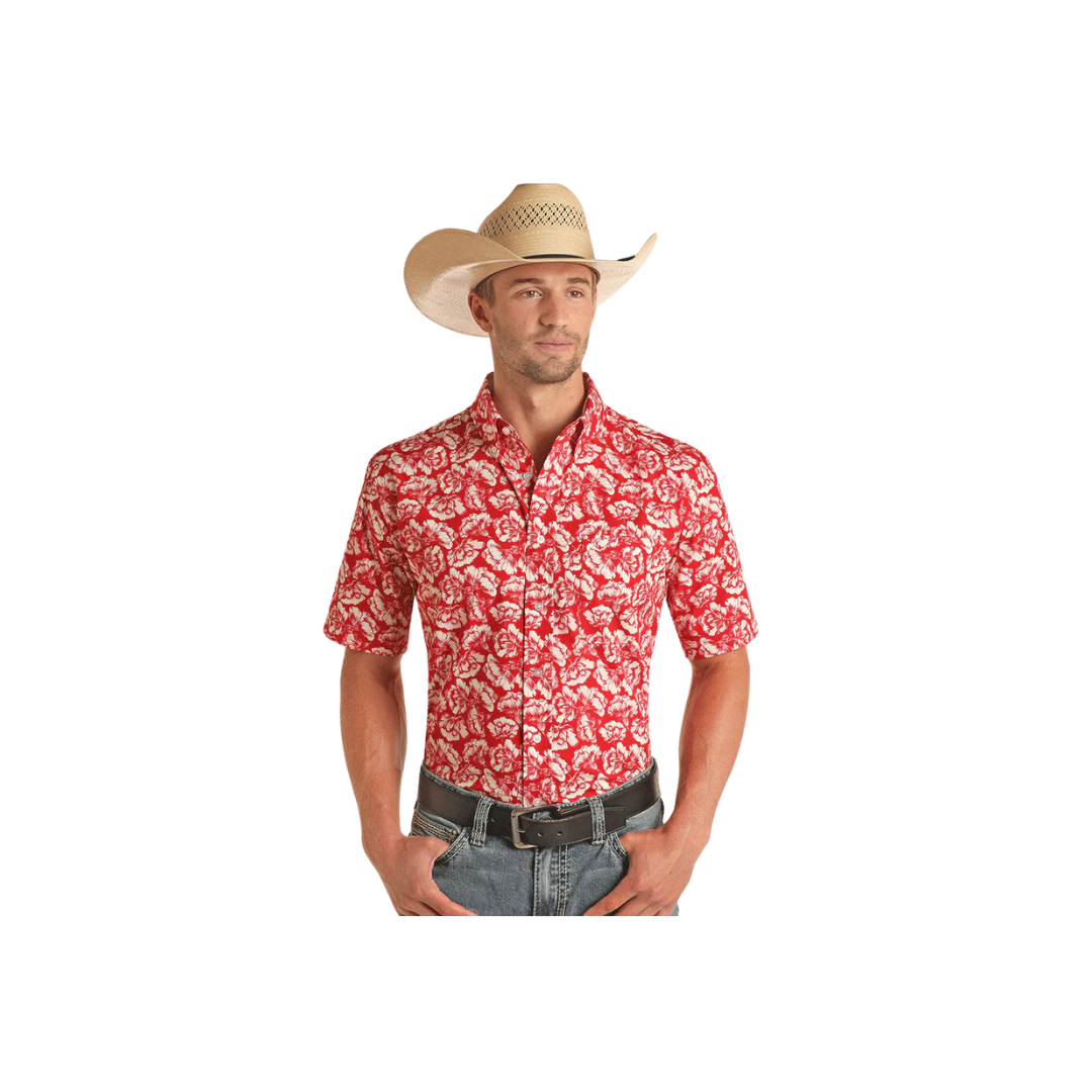 Panhandle Slim Men's Floral Short Sleeve Button Scarlet Red Shirts
