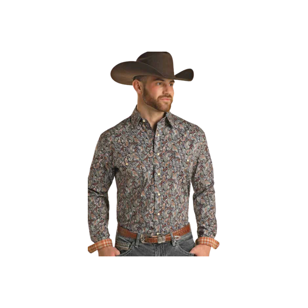 Panhandle Slim Men's Long Sleeve Paisley Snap Navy Shirts