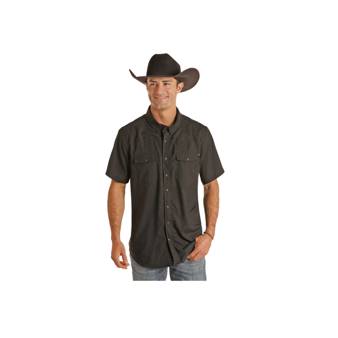 Panhandle Slim Men's Ripstop Short Sleeve Snap Black Shirt