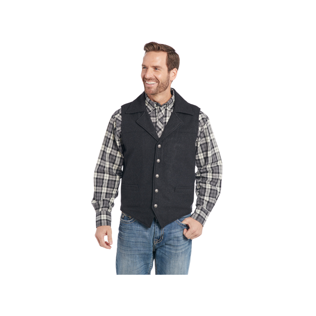Sidran Men's Wool Melton Snap Front Collared With Concealed Carry Pocket Black Vest