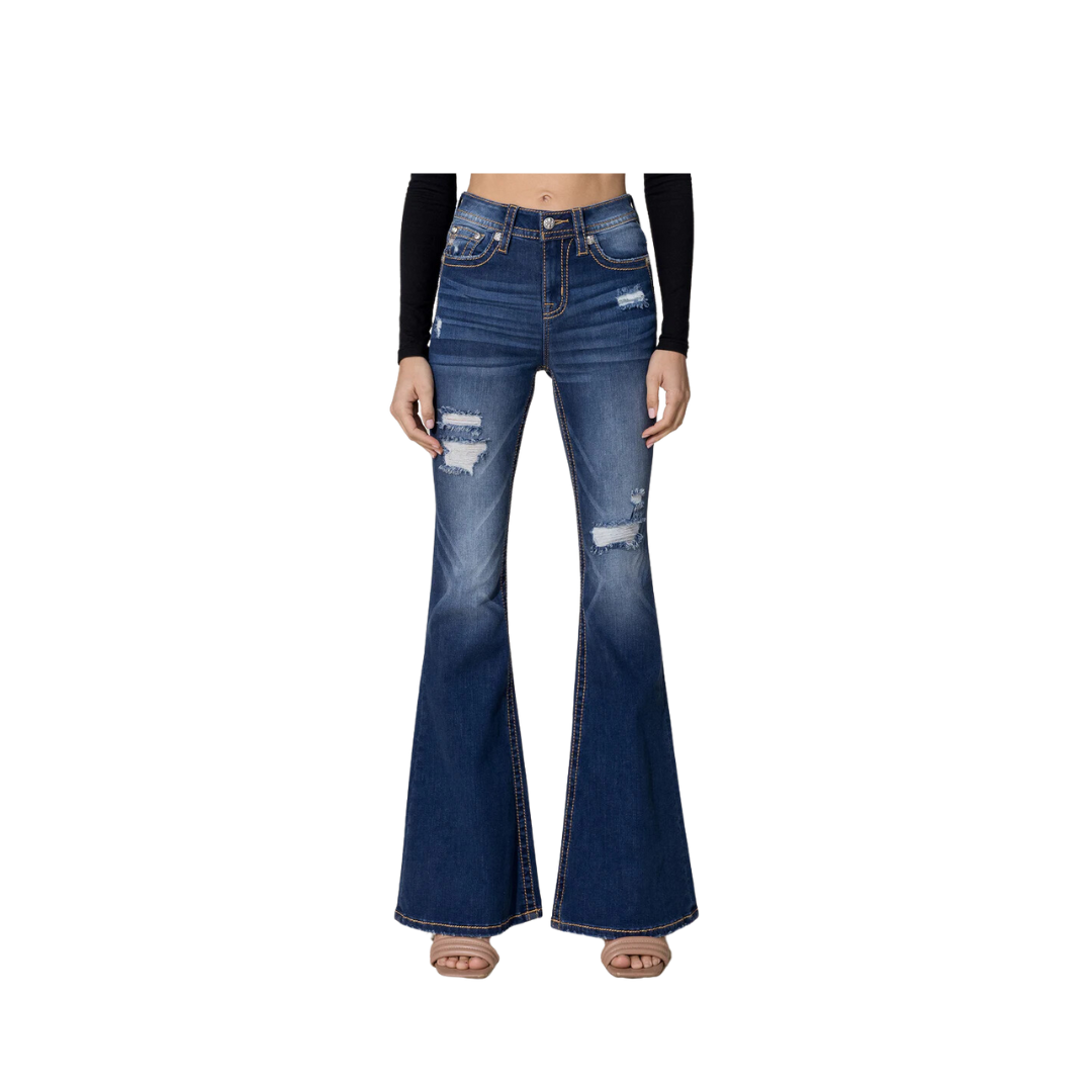 Miss Me Women's High Rise Sassy Flare Dark Wash Jeans
