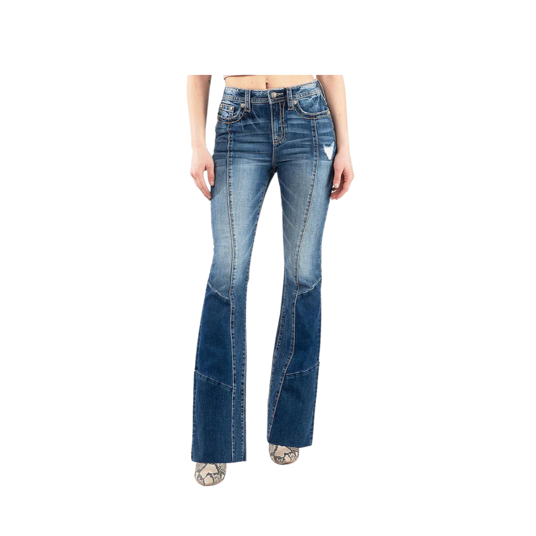 Miss Me Women's High Rise Flare With Front Stitch Jean