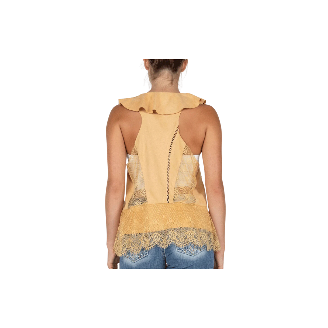 Miss Me Women's Ruffled Flowy Mustard Gold Vest