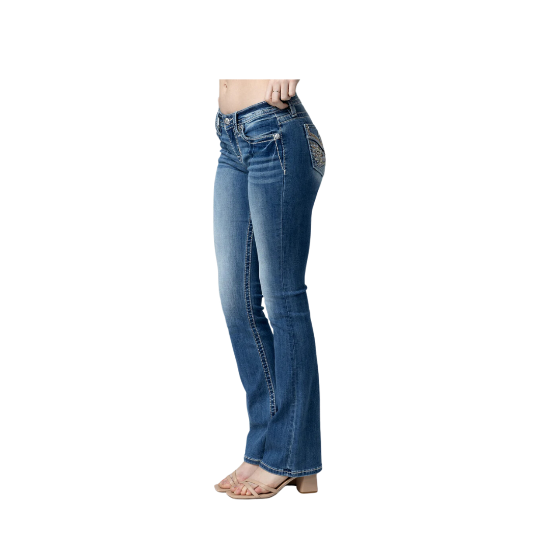 Miss Me Women's Warm Wings Bootcut Light Wash Jeans