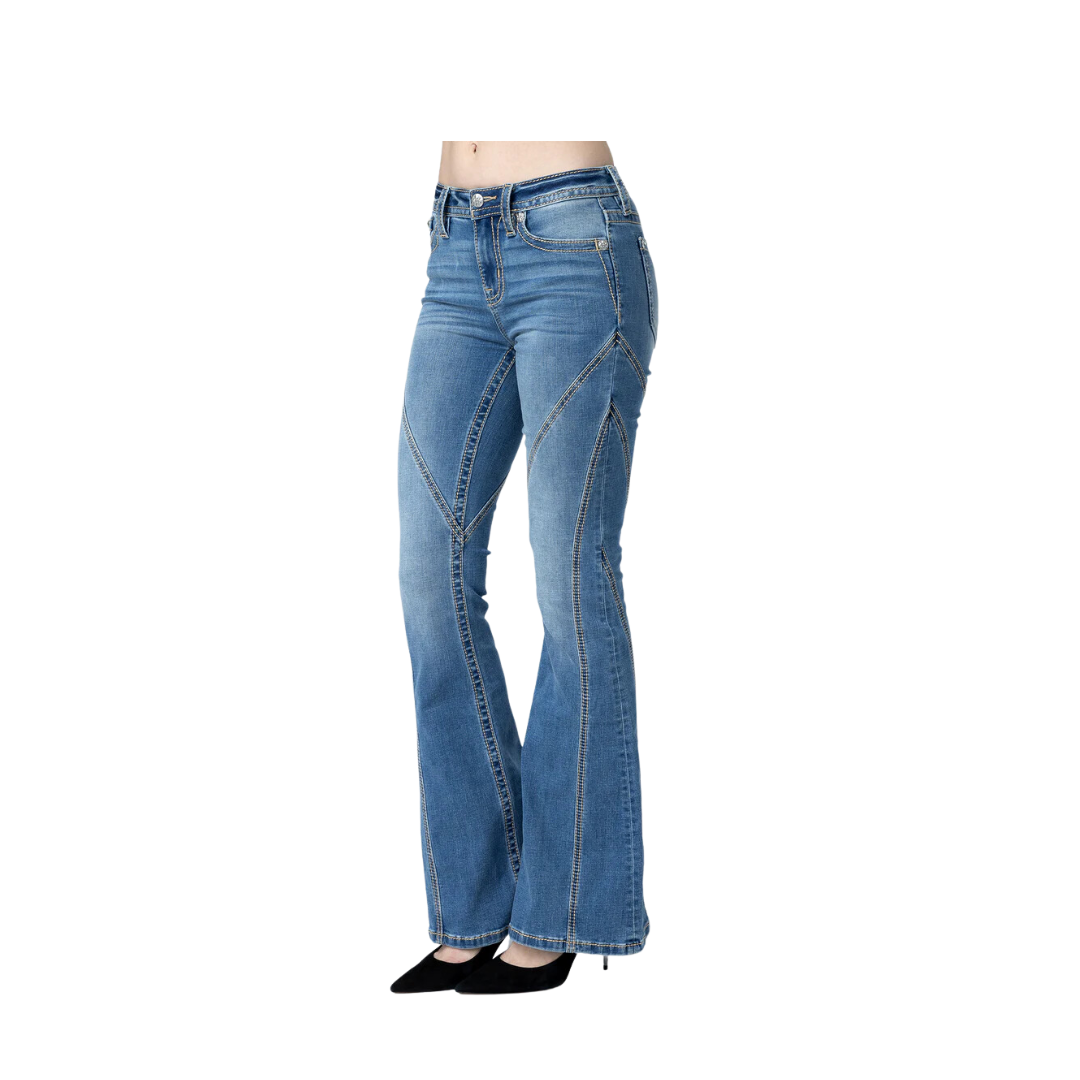 Miss Me Women's Contour Stitch Slim Flare Light Wash Jeans