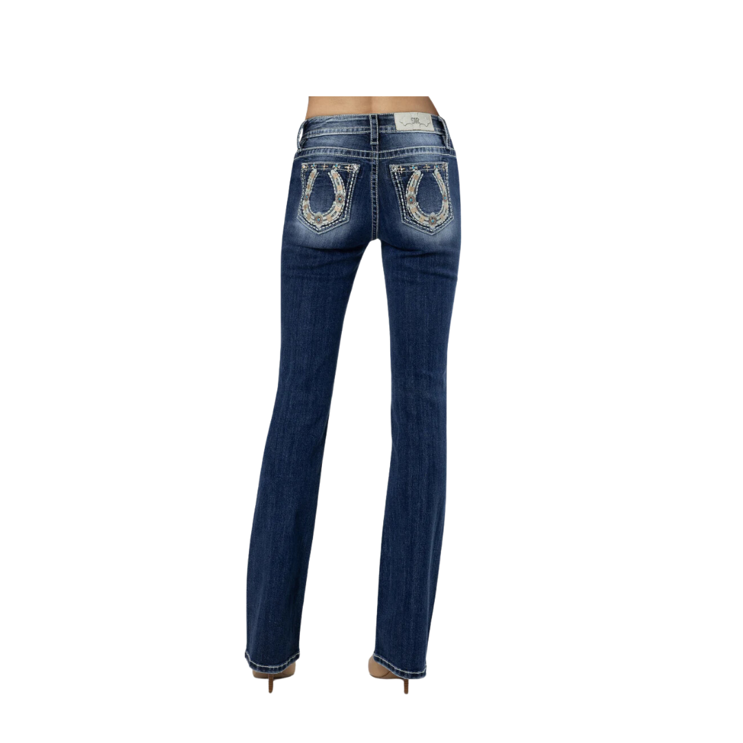 Miss Me Women's Shining Horseshoe Bootcut Dark Wash Jeans