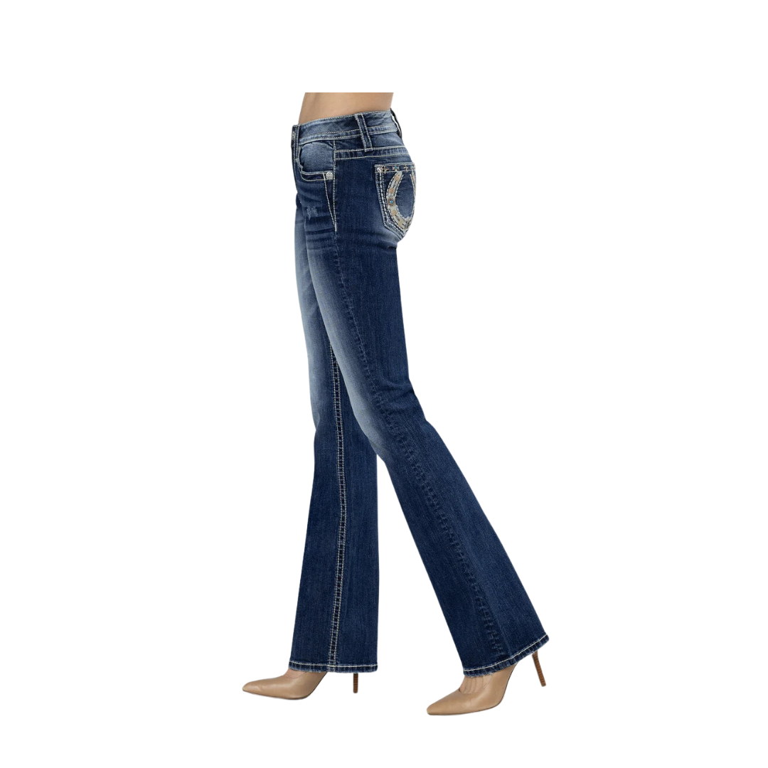 Miss Me Women's Shining Horseshoe Bootcut Dark Wash Jeans