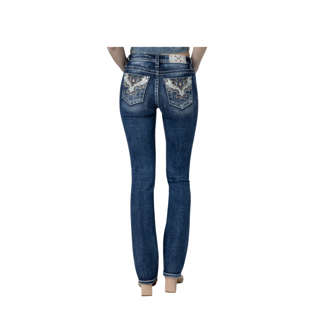 Miss Me Women's Spring Bloom Slim Bootcut Vintage Blue Jeans