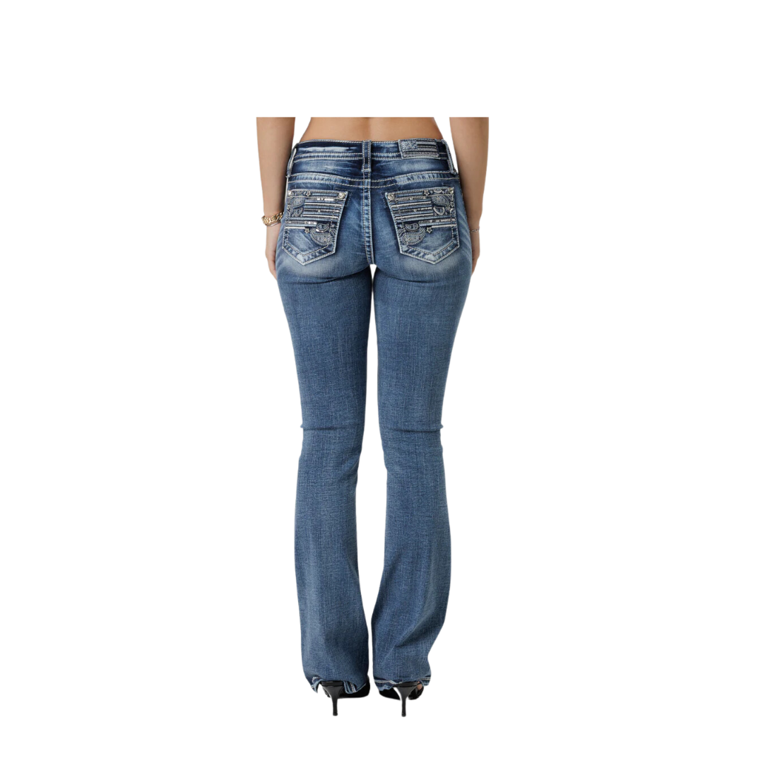 Miss Me Women's Americana Paisley Bootcut Dark Wash Jeans