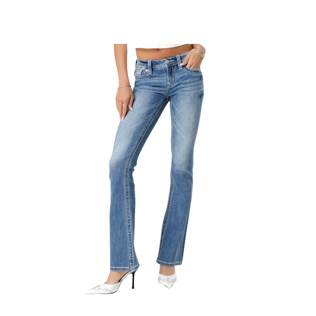 Miss Me Women's Stitched to Topaz Bootcut Medium Wash Jeans