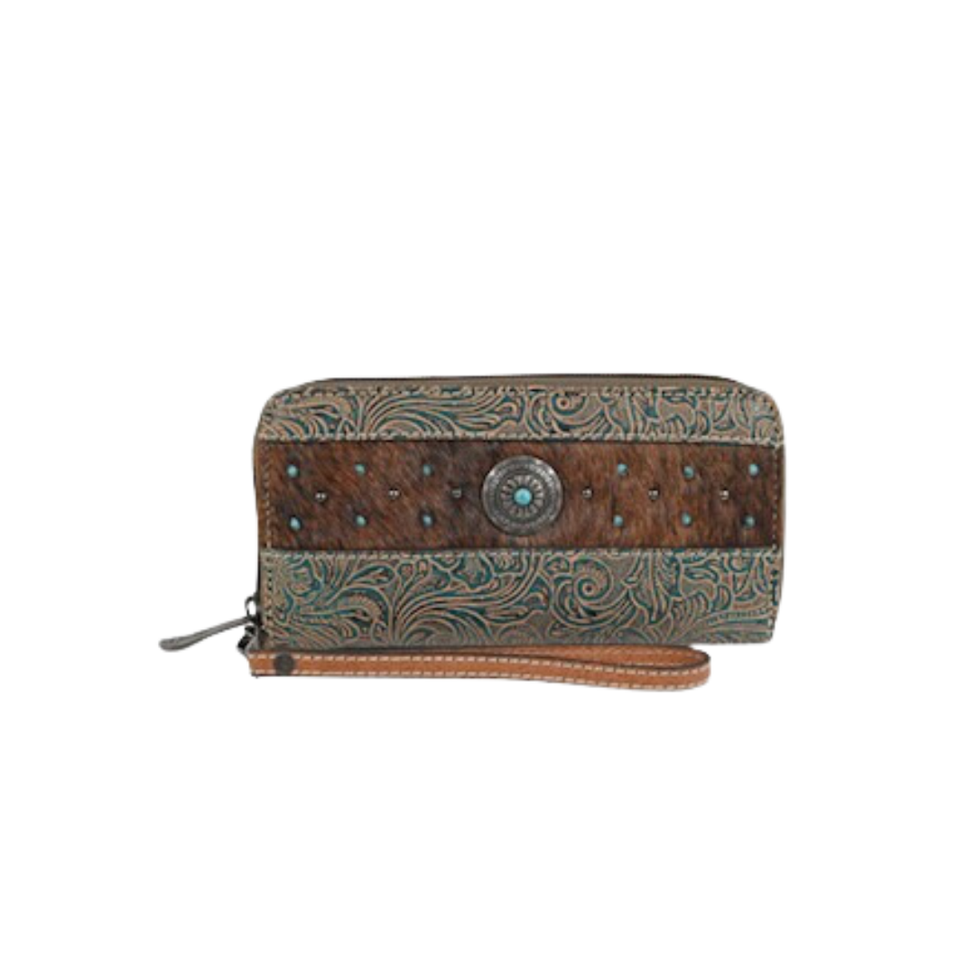 Justin Women's Embossed Hair On Tan Turquoise Wallet