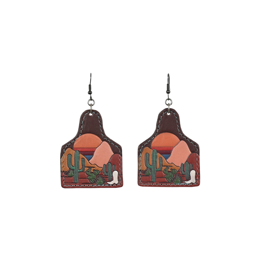 Justin Women's Leather Cow Tag Desert Scene Multicolor Earrings