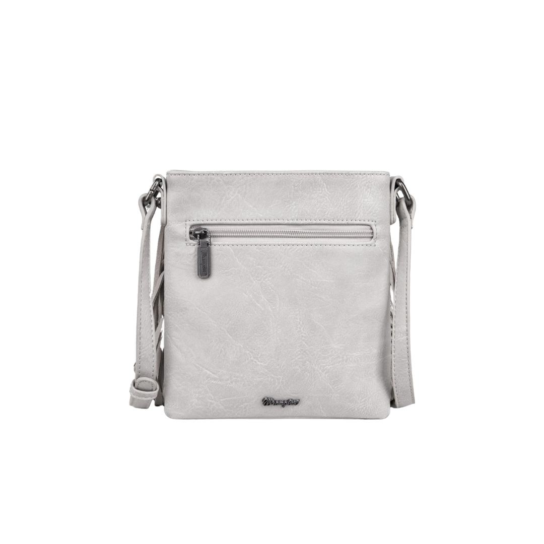 Wrangler Women's Leather Fringe Denim White Crossbody Bag
