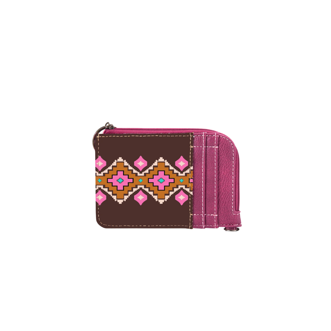 Wrangler Women's Southwestern Art Print Mini Zip Hot Pink Card Case