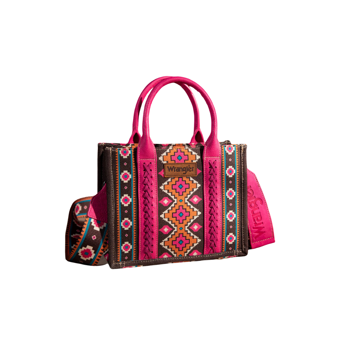 Wrangler Women's Southwestern Print Small Canvas Hot Pink Tote Crossbody