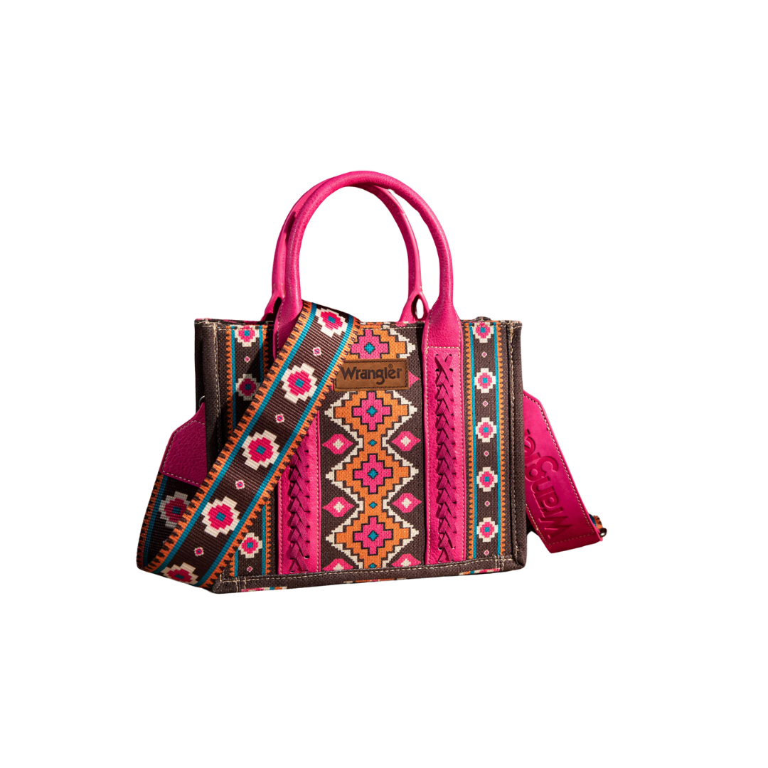 Wrangler Women's Southwestern Print Small Canvas Hot Pink Tote Crossbody