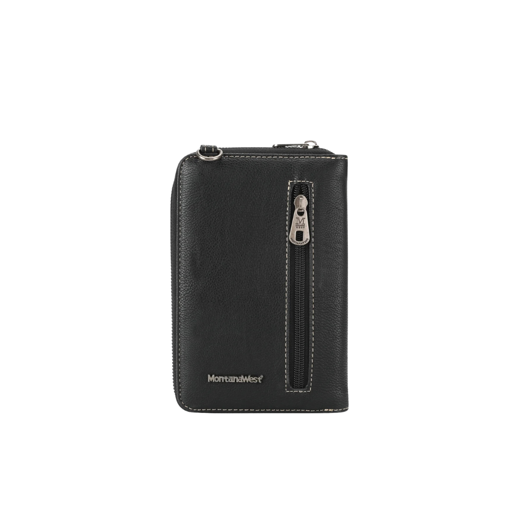 Montana West Women's Western Genuine Hair On Cowhide Phone Case Black Crossbody Wallet