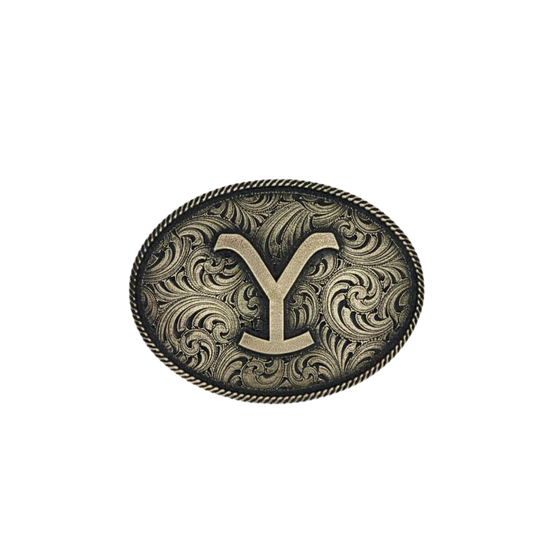 Montana Men's Silversmiths Yellowstone Y Filigree Oval Belt Antique Gold Buckle