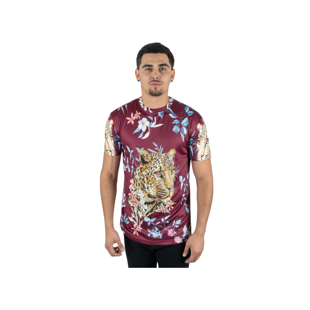 Platini Men's Cotton Rhinestone Wine T Shirt