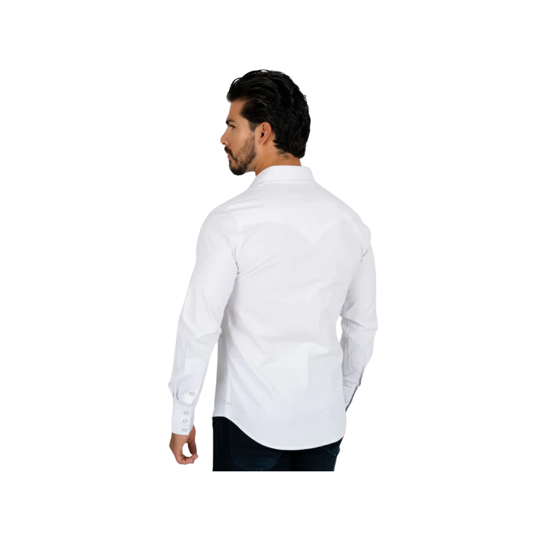 Platini Men's Western Snap Solid Dress White Shirt