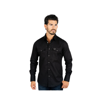 sia dressed in black Men's Western Shirt with Embroidery – Modern 70's-Inspired Design – BALADINA main image 0