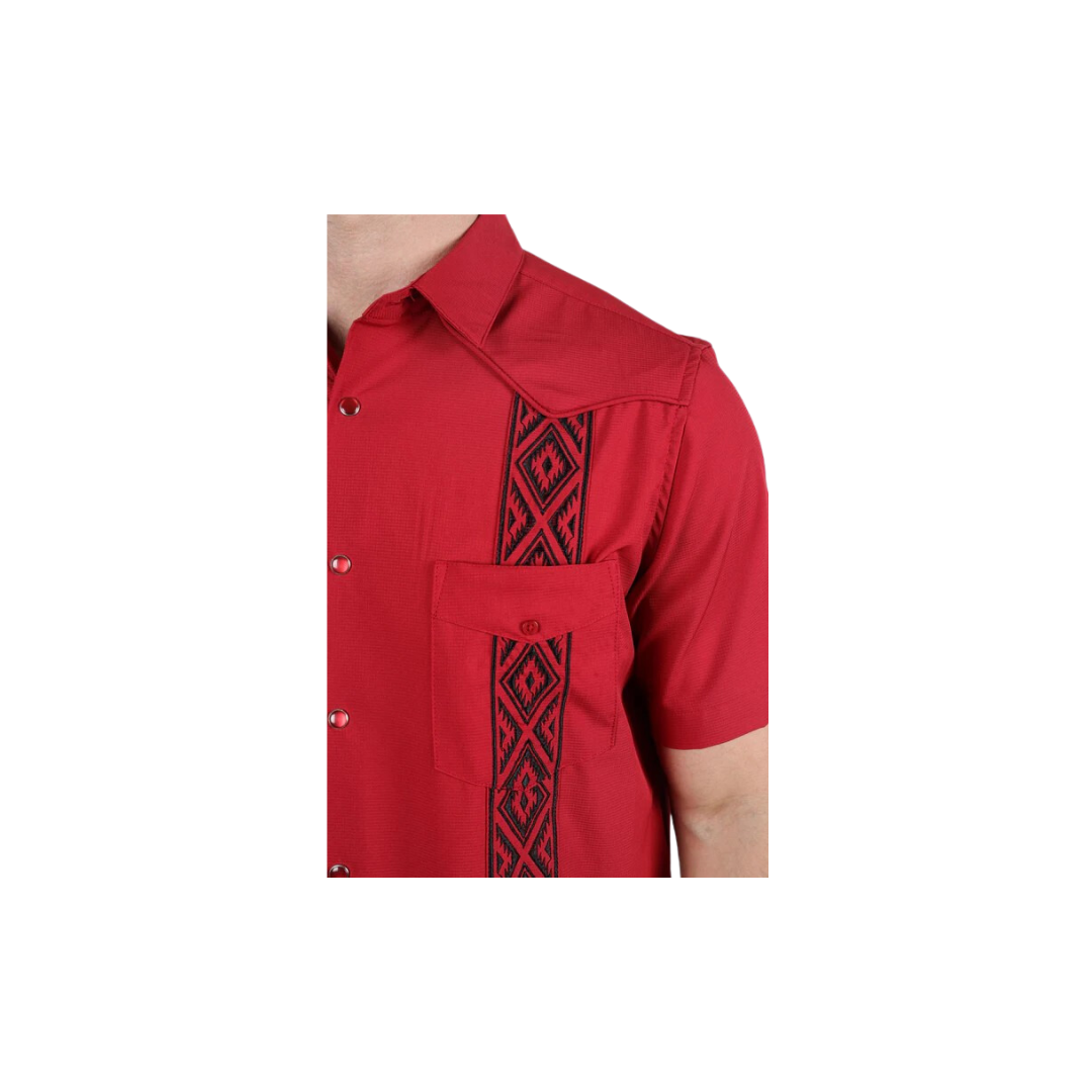 Platini Men's Modern Guayabera Red Shirt