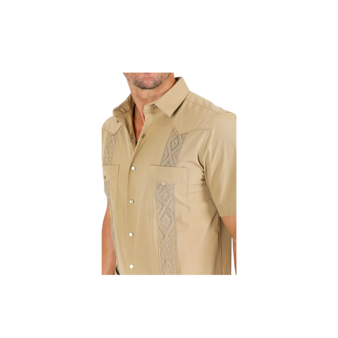 Platini Men's Modern Guayabera Khaki Shirt