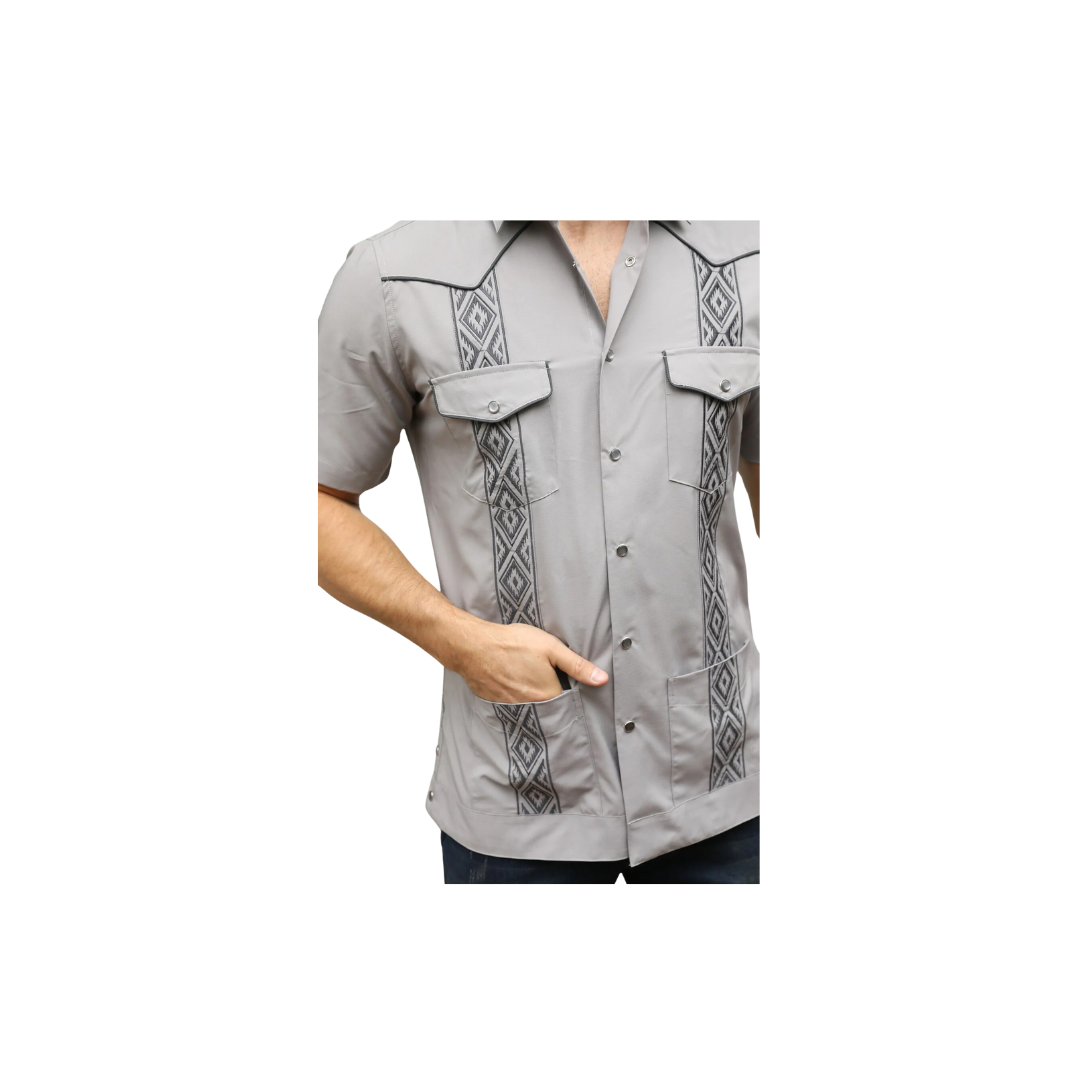 Platini Men's Modern Guayabera Light Gray Shirt
