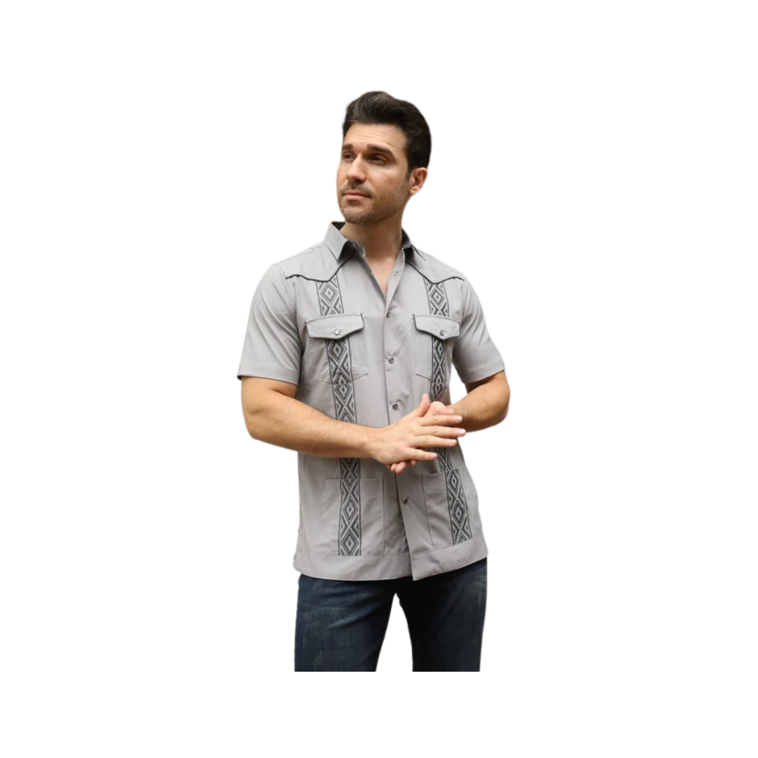 Platini Men's Modern Guayabera Light Gray Shirt