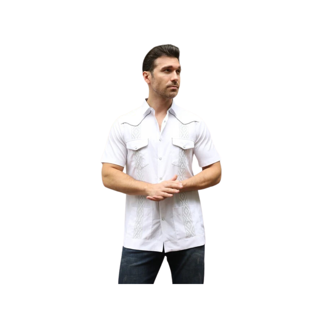 Platini Men's Modern Guayabera White Shirt
