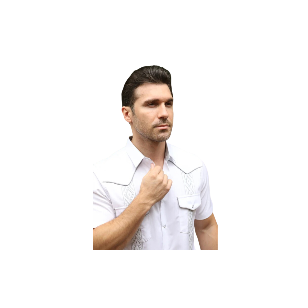 Platini Men's Modern Guayabera White Shirt