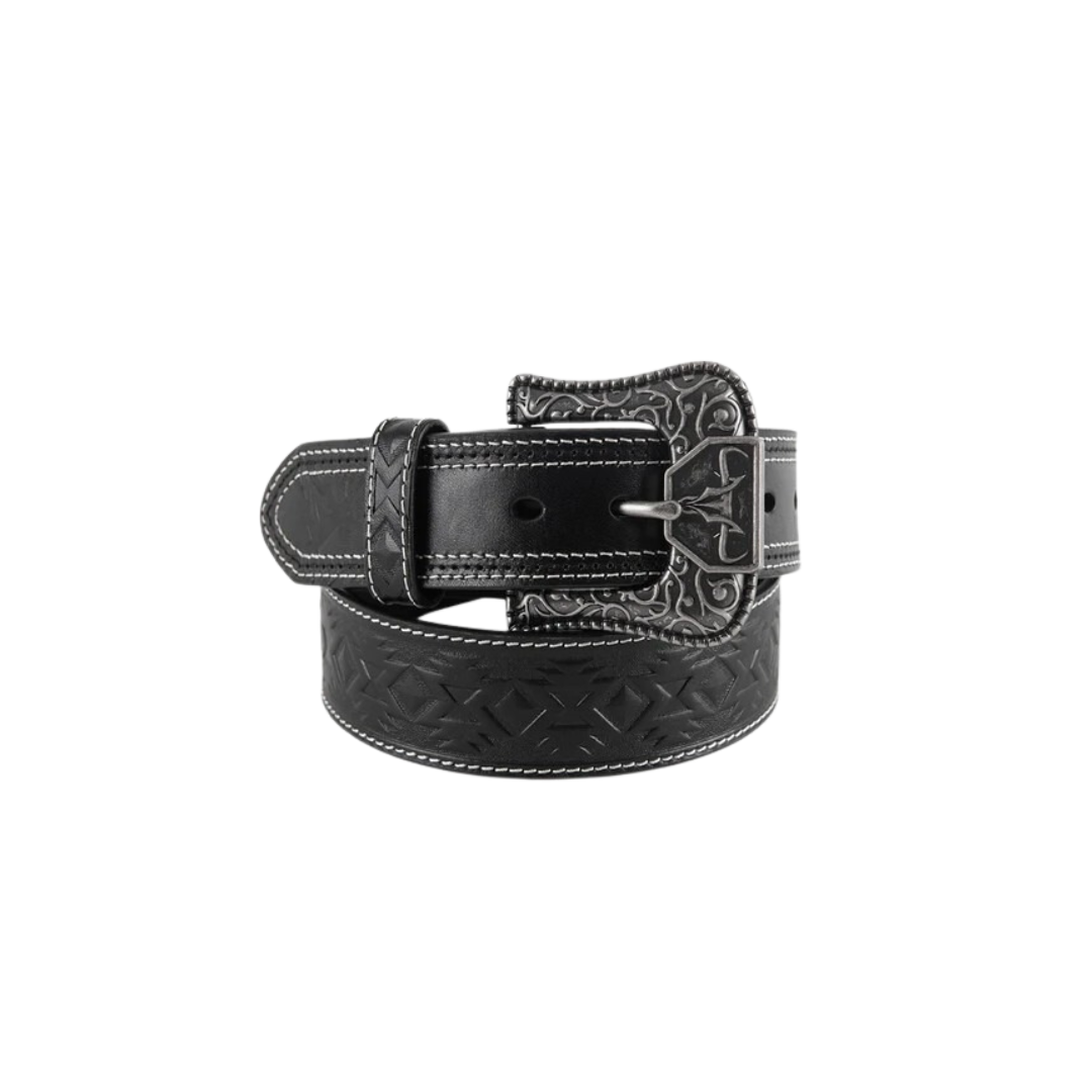 Platini Men's Genuine Leather Aztec 3d Embossed Black Belt