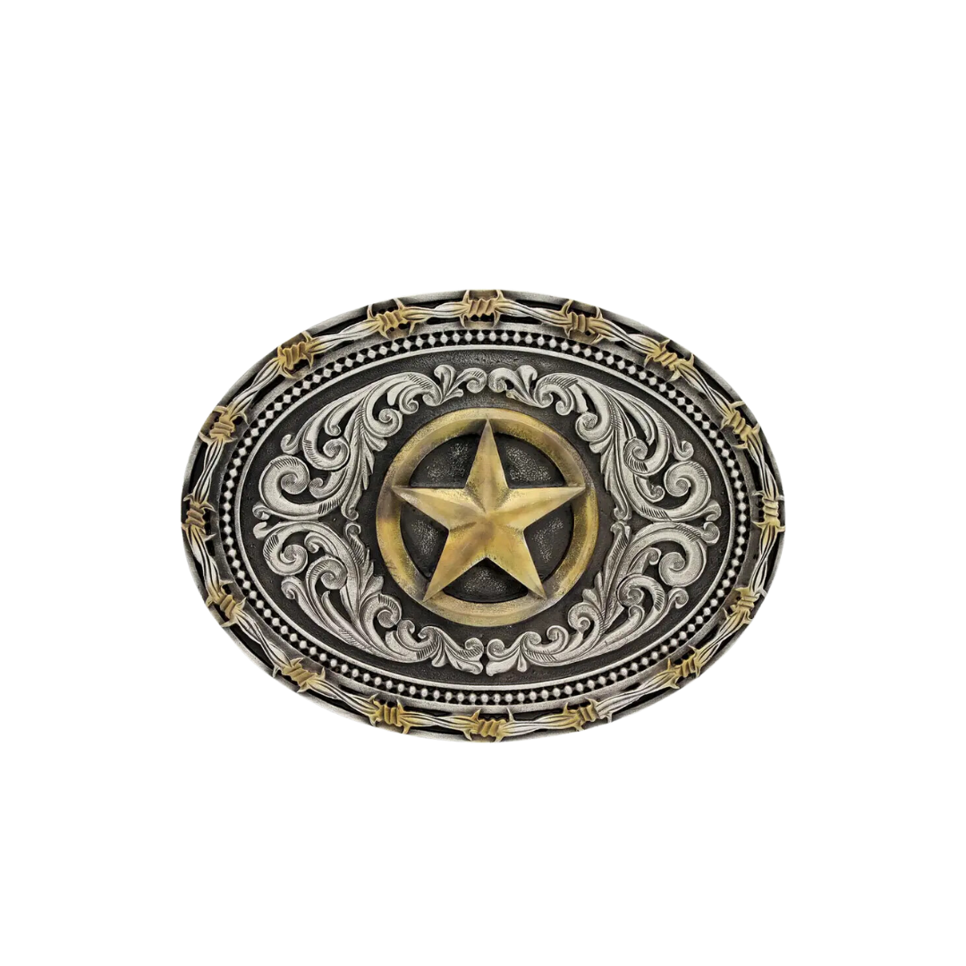 Montana Men's Two Tone Rope Barbed Wire Classic Impressions Lone Star Attitude Buckle