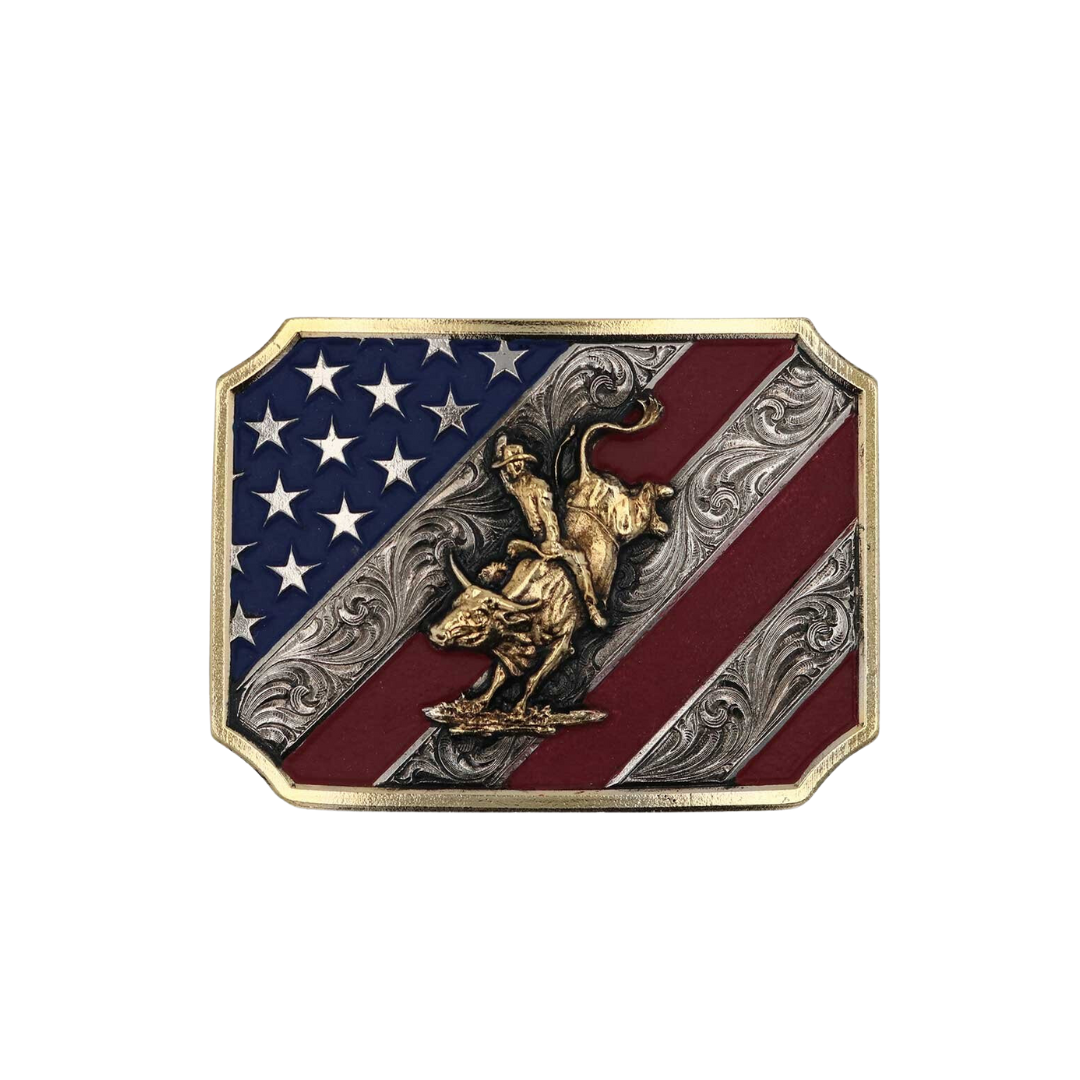 Montana Men's Silversmiths Patriot Bull Rider Attitude Belt Buckle