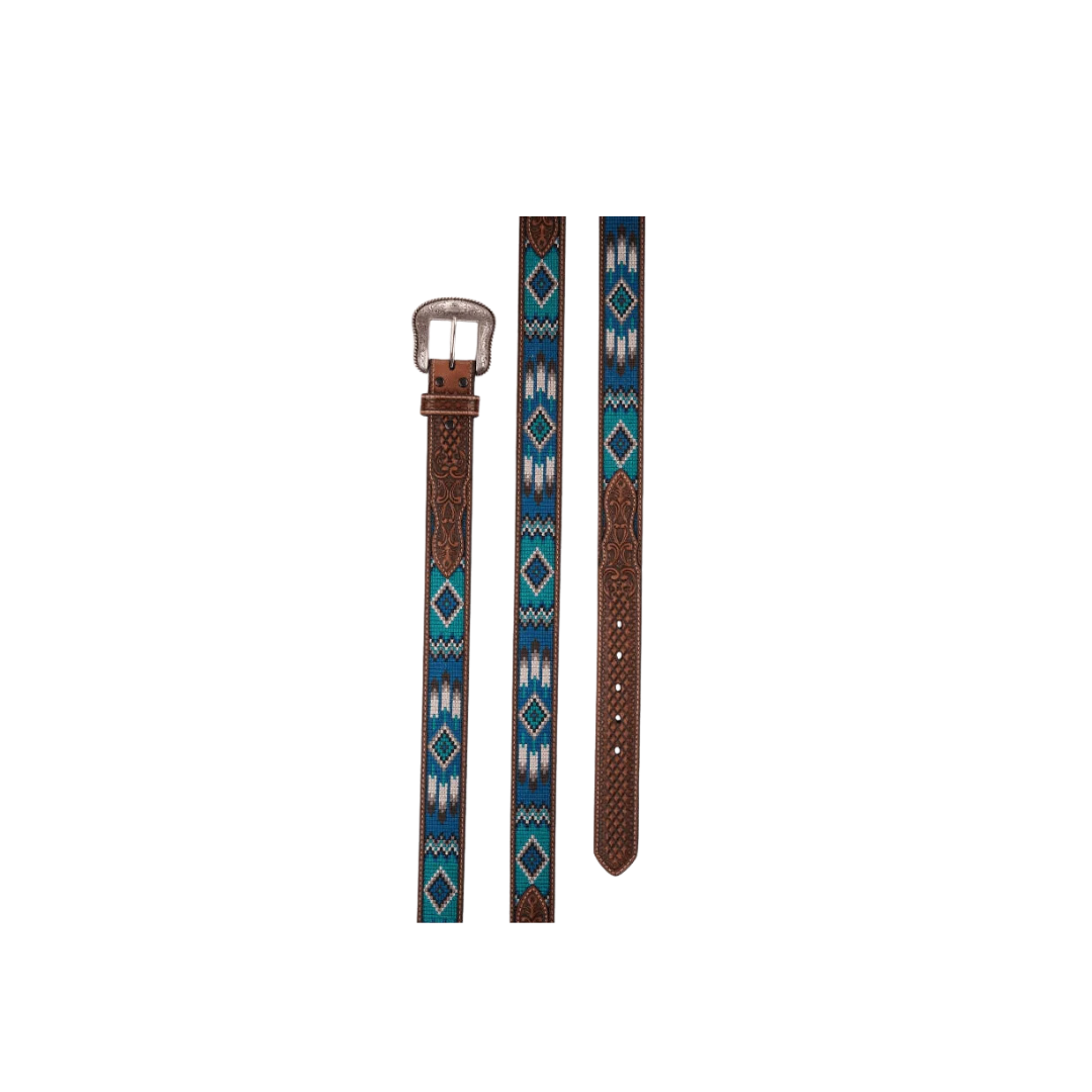 Ariat Men's Southwestern Embroidered Brown Blue Belt