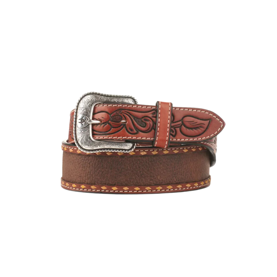 Ariat Men's Tooled Floral Scrolling On Tabs Textured Western Brown Belt