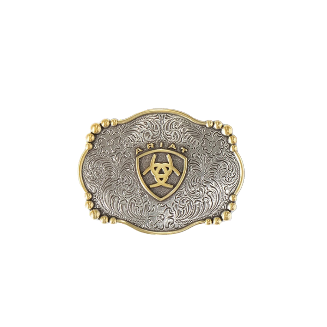 Ariat Men's Floral Engraved Silver Gold Belt Buckle