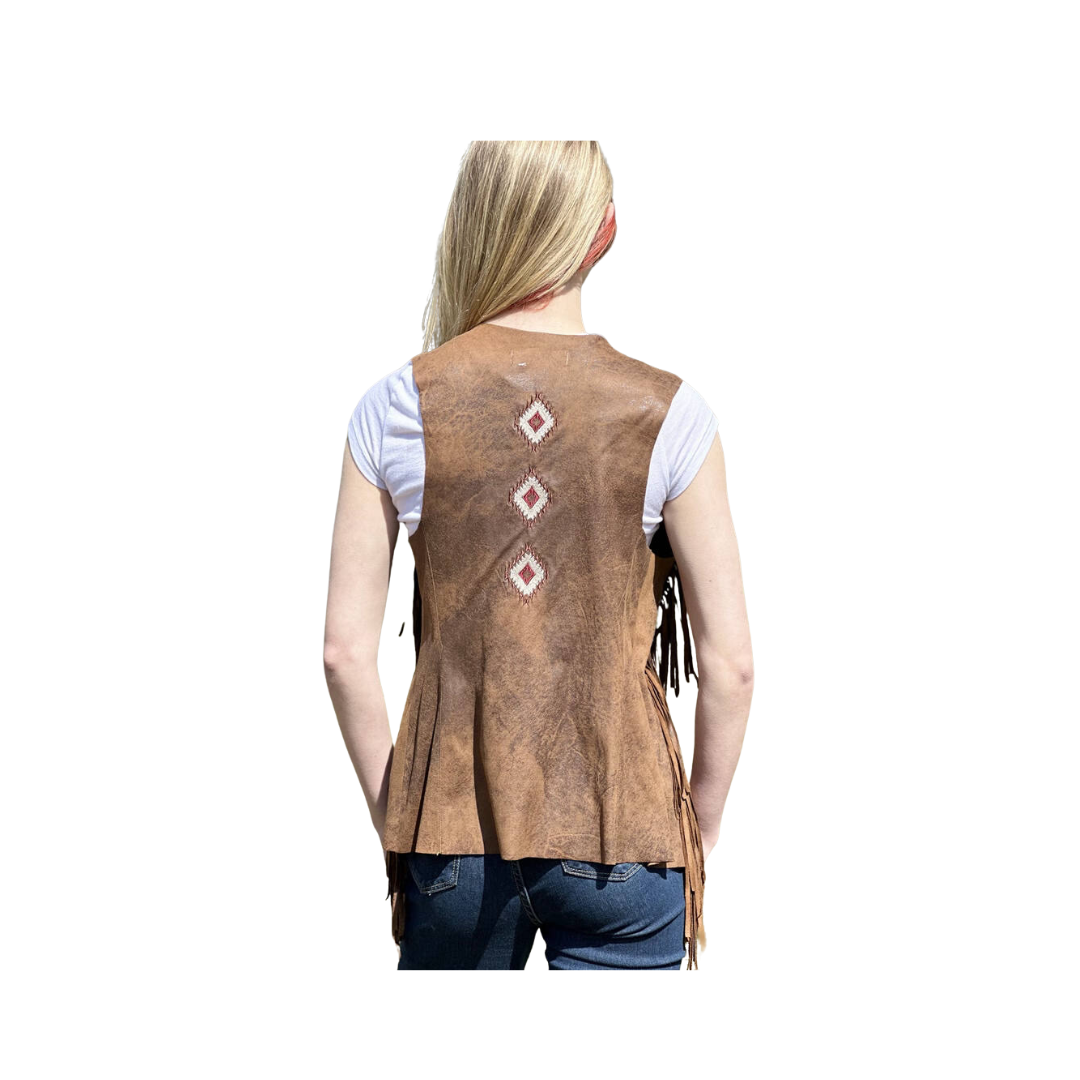 Montana Co Women's Long Suede With Side Fringes Brown Vest