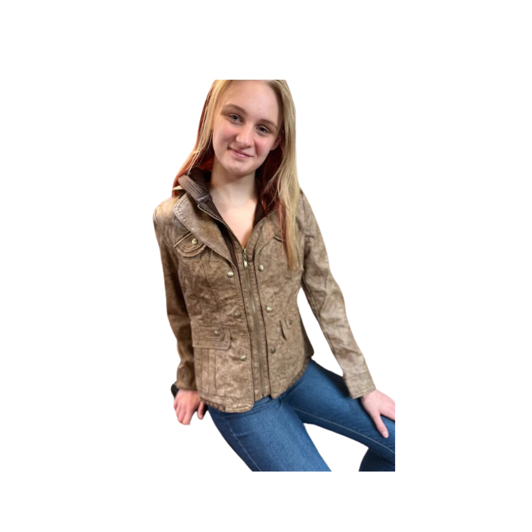 Montana Co Women's Faux Leather Wash Brown Jacket