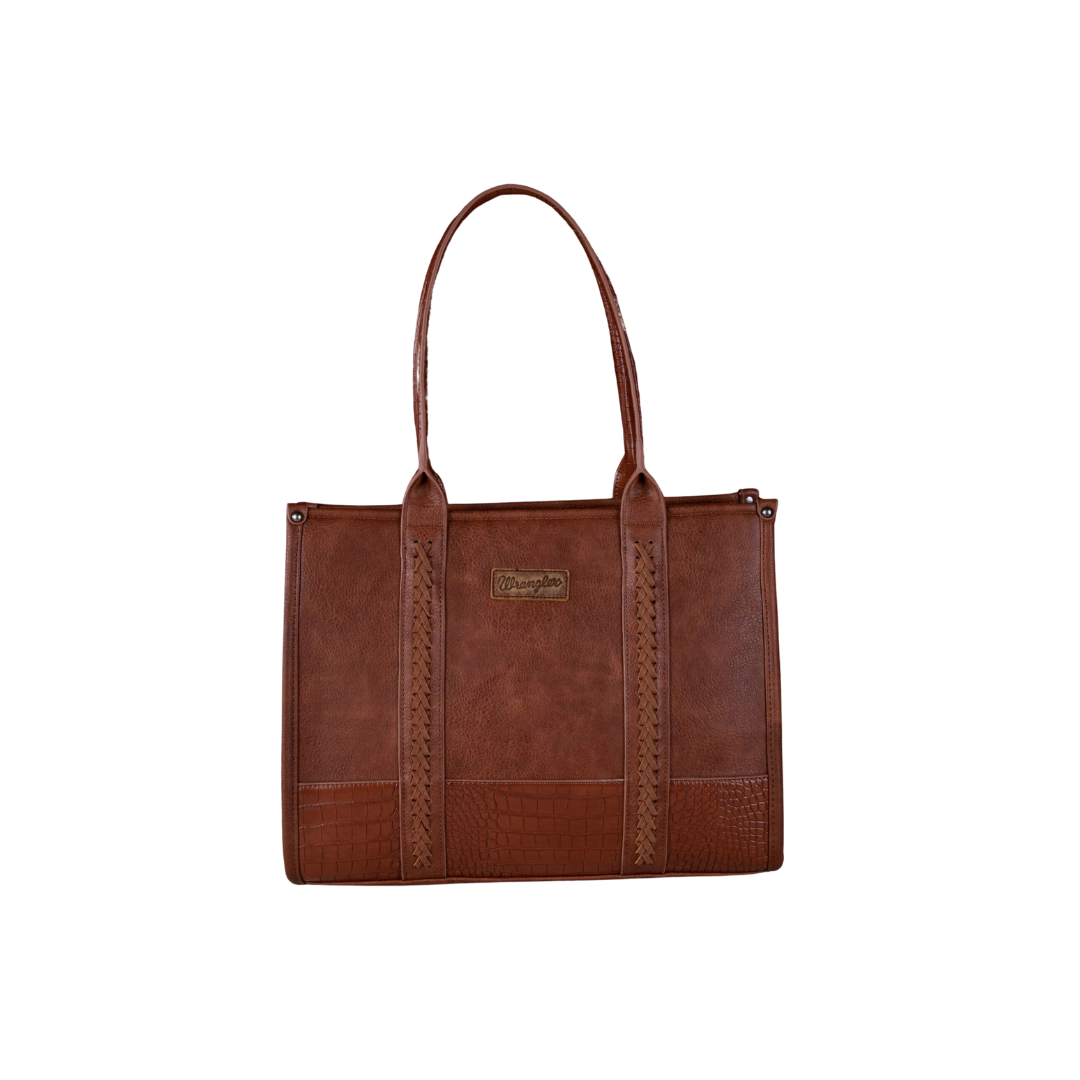 Wrangler Women's Croc Print Concealed Carry Wide Cognac Tote
