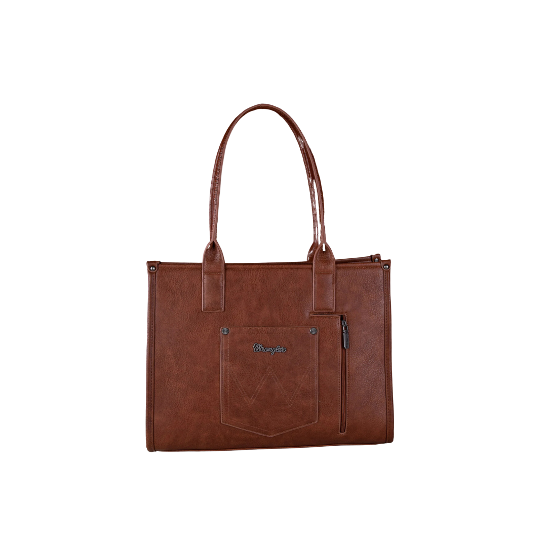 Wrangler Women's Croc Print Concealed Carry Wide Cognac Tote