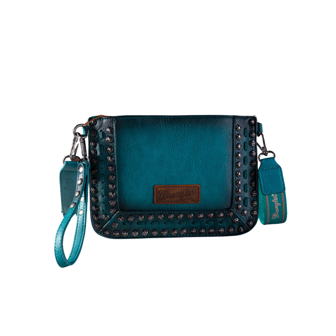 Wrangler Women's Rivets Studded Wristlet Turquoise Crossbody