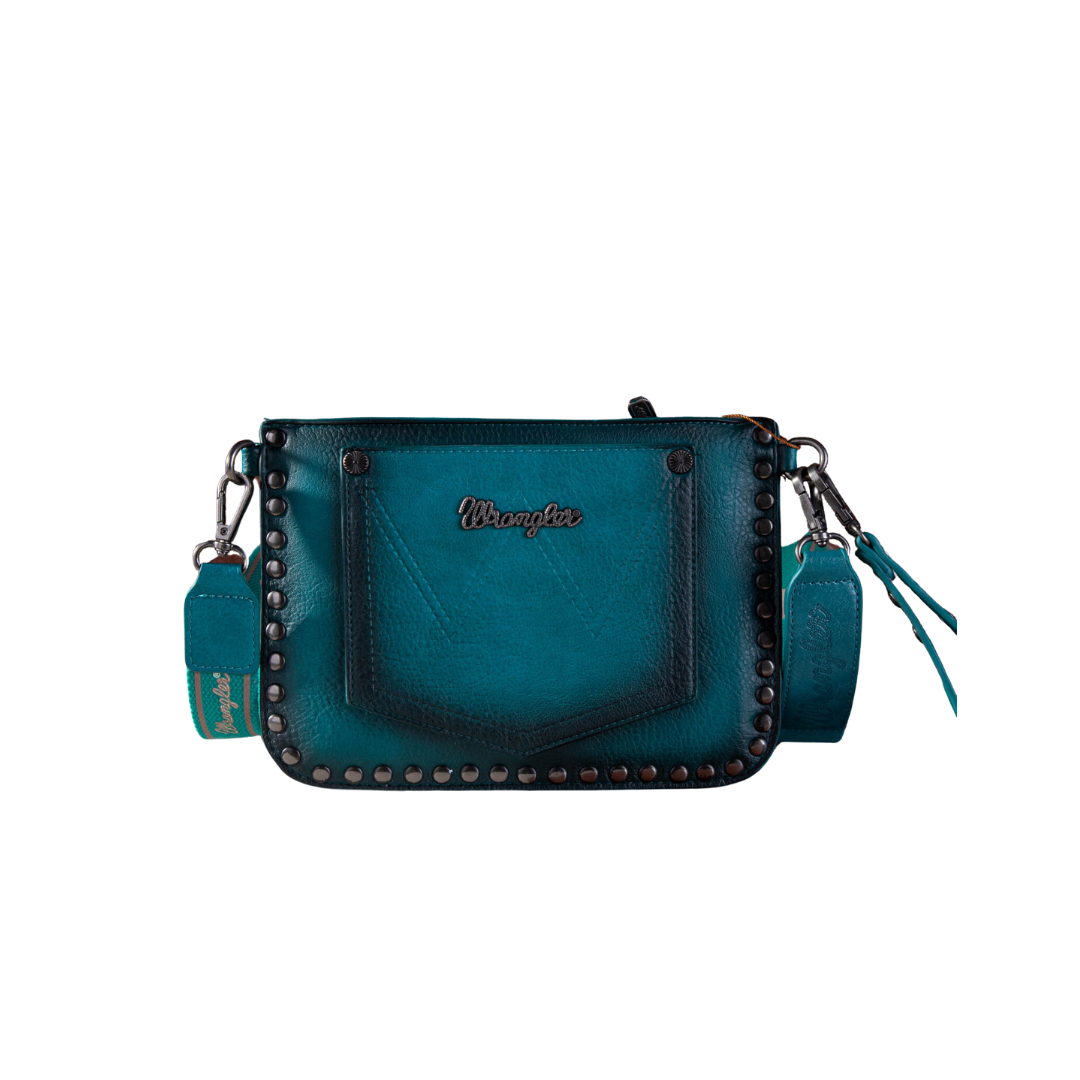 Wrangler Women's Rivets Studded Wristlet Turquoise Crossbody